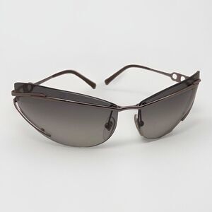 SALVATORE FERRAGAMO Sculpted Metal Sunglasses Grey Blue Lens MADE IN ITALY Y2K